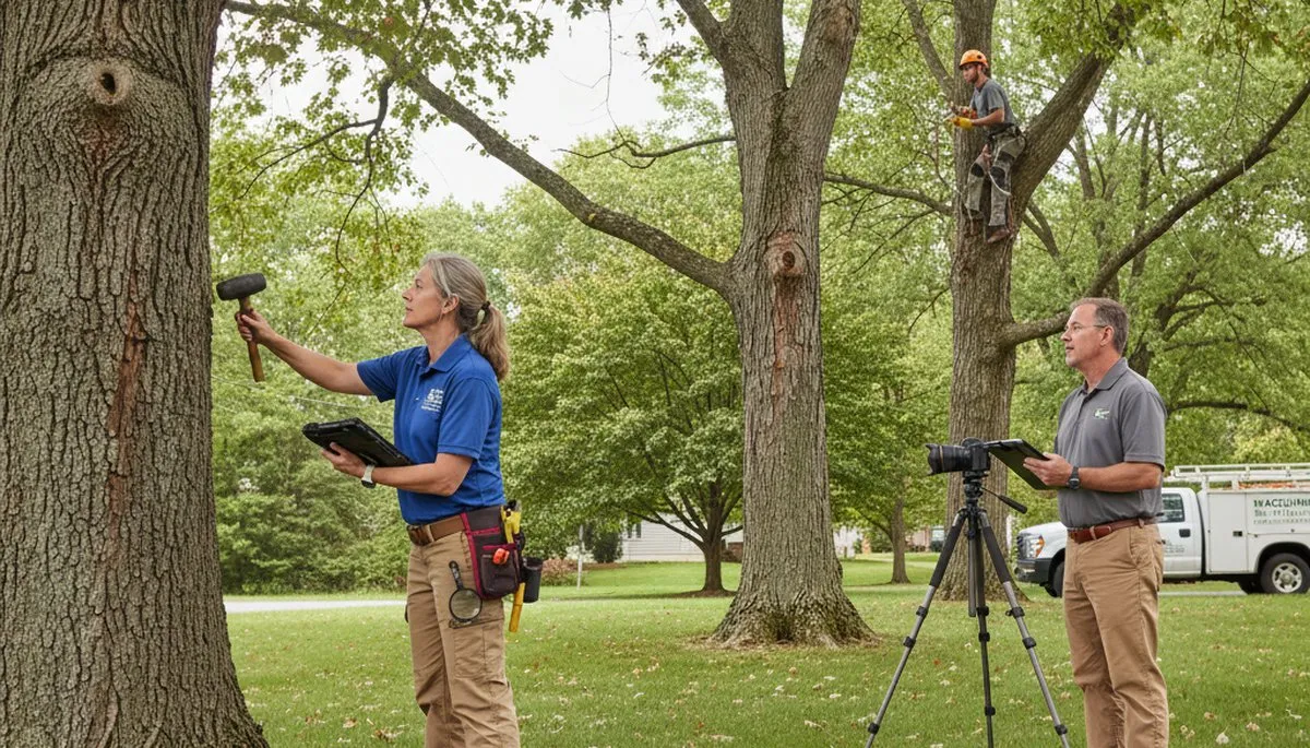Certified arborist performing tree health assessment in Macungie near Allentown, PA tree removal service
