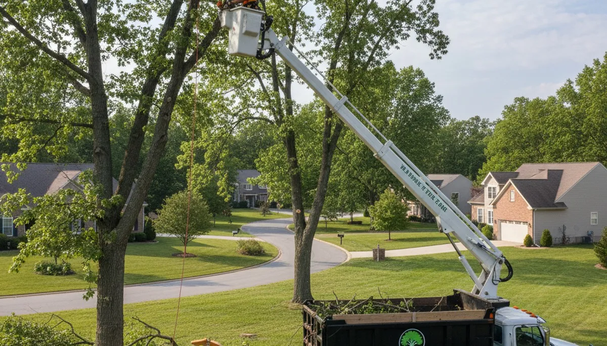 Professional tree removal service team in Allentown PA safely cutting and clearing large trees