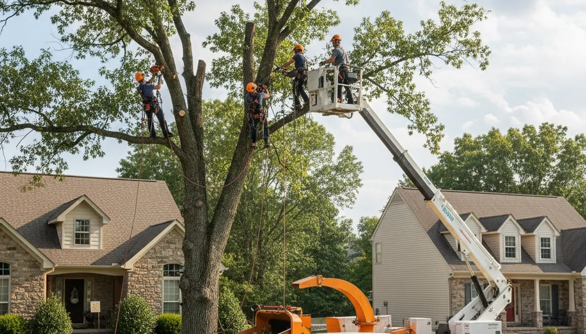 Professional tree removal service in Allentown PA safely cutting and clearing large oak tree